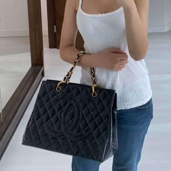 Authentic Chanel Patent Grand Shopping Tote GST Black - Picture 10 of 12